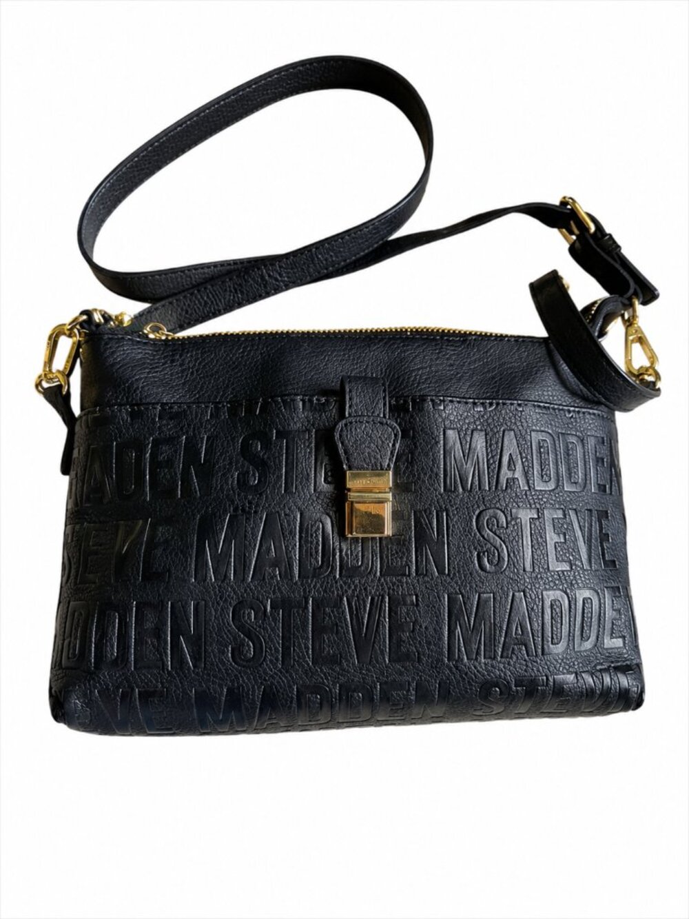 Steve Madden Black Logo Embossed Crossbody Shoulder Bag